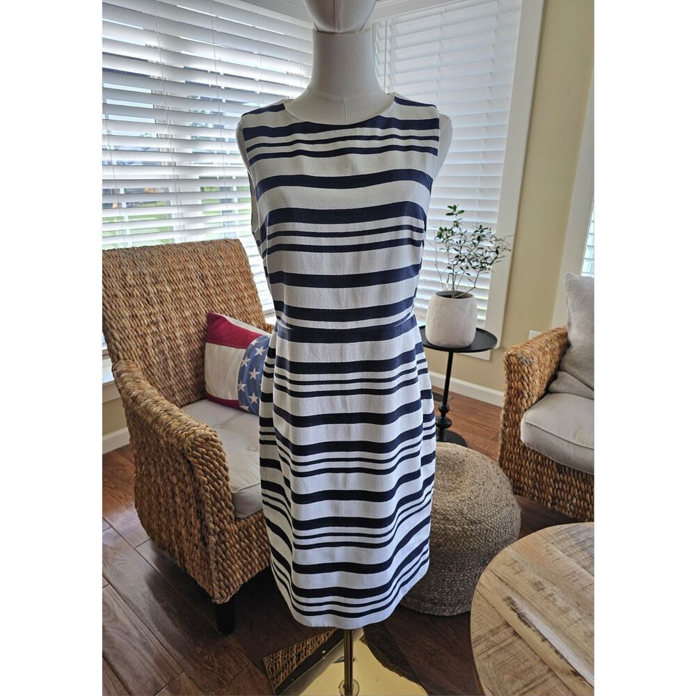 J. Crew Women's Navy Blue White Striped Sheath Dress Size 6 Career Coastal Party